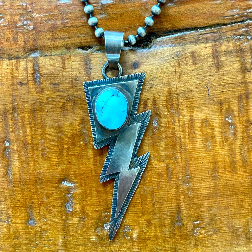 Genuine Golden Hills Turquoise lightning bolt pendant with chain